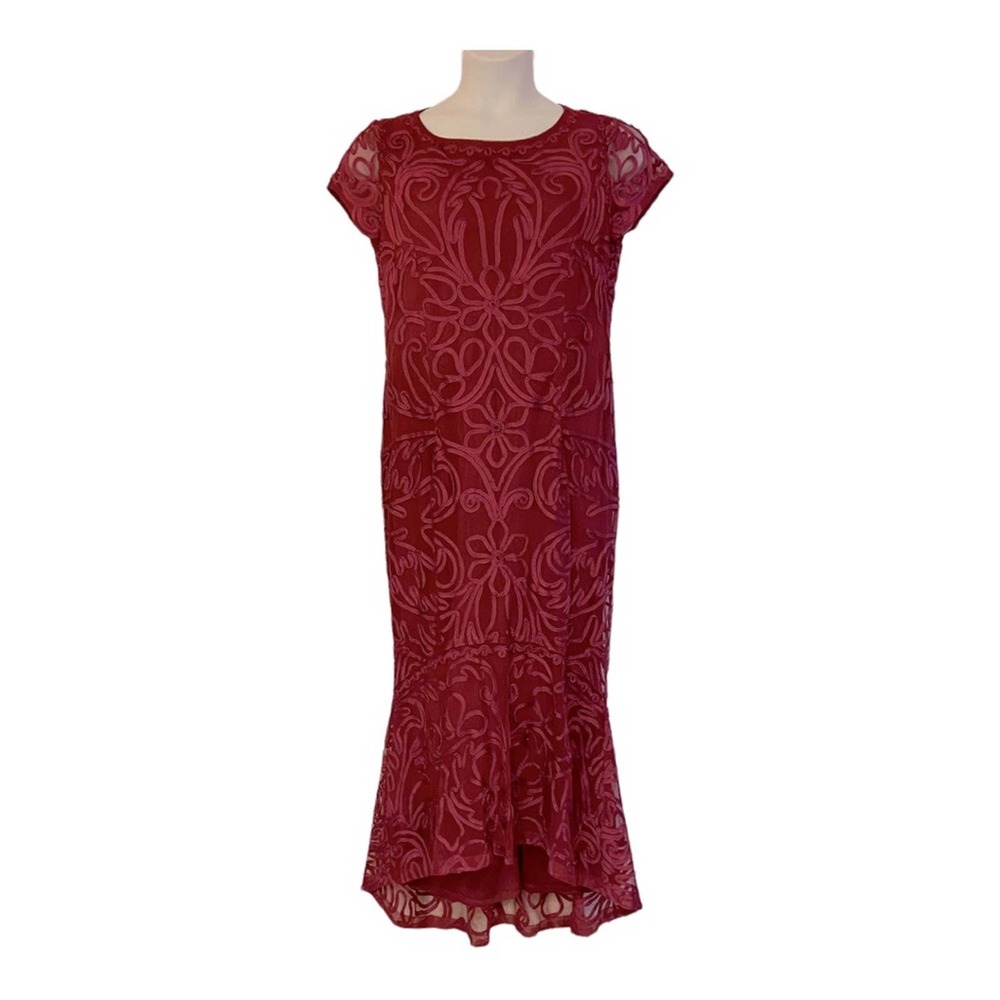 Midnight Velvet Ribbon-Trim Raspberry Pink Mesh Soutache Maxi Prom Dress Gown